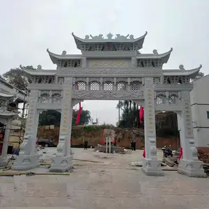 花岗岩三门五楼石牌坊 乡村古建石牌坊 石头门楼***性建筑