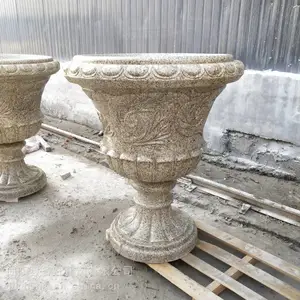 石雕花盆花钵欧式黄锈石花钵石材花盆小区庭院别墅园林花坛定做