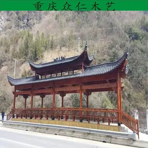 邻水仿古实木长廊 青筒瓦屋面长廊 古代烟雨长廊施工安装 众仁木艺