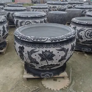 石雕鱼缸门海庭院青石鱼缸荷花缸养鱼池门口大海水缸摆件