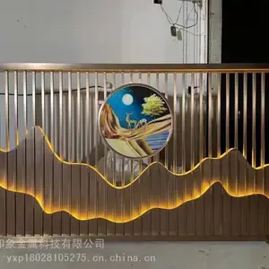 河北酒店别墅售楼部定制不锈钢屏风雕刻镂空激光技术假山背景墙