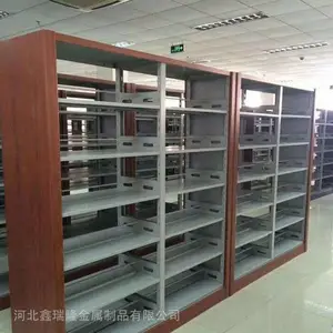 组合式钢制书架 阅览室书籍期刊架六层带木护板密集图书架安装设计