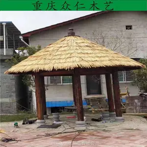 西充防腐木景观凉亭 实木彩绘凉亭 防腐木仿古重檐亭施工安装 众仁木艺