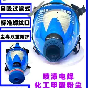 羿科EW8300自吸过滤式防尘防毒面具蓝色硅胶大视野全面罩(接滤毒罐)