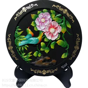 金乌炭雕活性炭工艺品鸟语花香圆盘