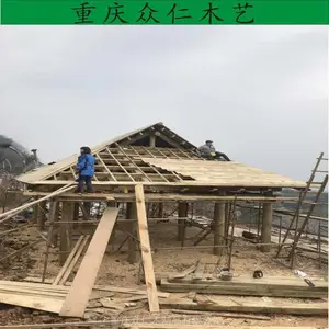 黔江户外碳化木烟雨长廊 仿古实木亭子游廊 琉璃瓦扇形长廊施工安装 众仁木艺