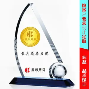 纪念品定制 水晶镶银币奖杯 颁奖纪念品