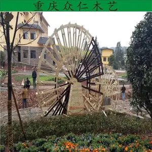 阆中户外樟子松手摇水车 实木圆盘水车 防腐木脚踩水车批发 众仁木艺