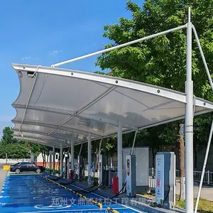商丘充电桩遮阳棚膜结构厂家 充电站雨棚张拉膜自行车棚定做