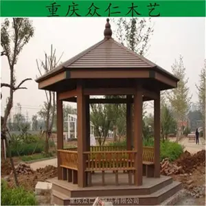 景区实木彩绘凉亭 防腐木茅草凉亭设计安装 众仁木艺