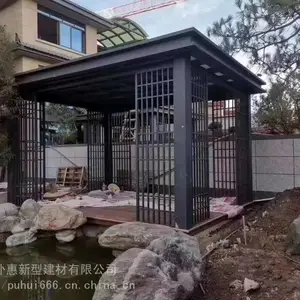 现代简约铝合金凉亭_休息中式木纹铝合金凉亭厂家生产