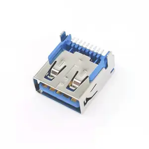 USB母座 A母3.0 9pin 后两脚插板平口蓝胶铜壳 大电流AF USB母座