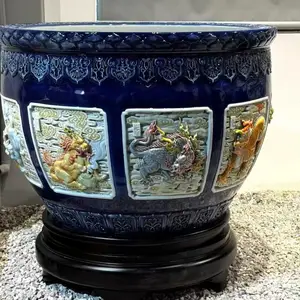 别墅花园庭院大缸 手工古铜色陶瓷大缸一米1米2直径 养鱼荷花缸种树