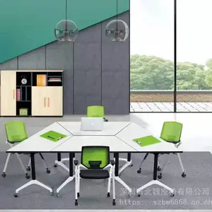 BaiWei折叠培训桌、移动带轮子、翻转长条桌、会议桌、办公桌板式、洽谈桌、电脑桌子