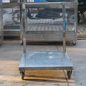 不锈钢平板小推车实验室拉货推货推车一体焊接护栏搬运周转车