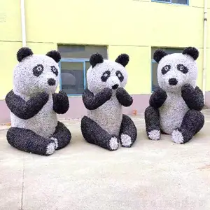 熊猫仿真动物绿雕 鹤岗市绿雕 爱心长颈鹿仿真雕塑 诺美景观