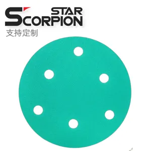 绿砂5寸6孔 薄膜背基植绒砂纸 打磨抛光锋利高效自锐性强