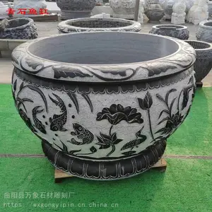 青石仿古鱼缸长形做旧荷花盆室内庭院流水摆件