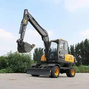 微型挖掘机轮式工程农用轮胎挖机挖掘机轮式80挖掘机抓蔗机