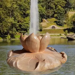 石雕荷花晚霞红喷水莲花座水池流水景观装饰摆件喷泉雕塑定做