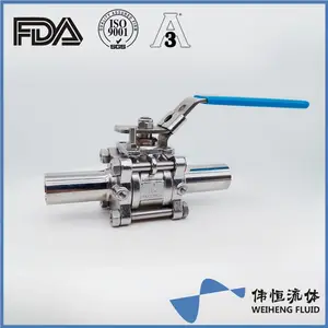 伟恒流体卫生级手动三片式焊接球阀加长版焊接全包球阀