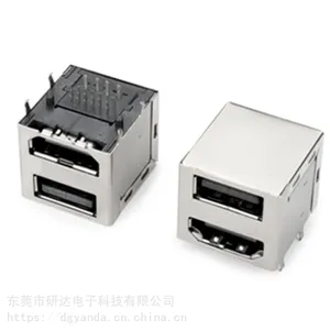 双层HDMI连接器 DIP三排带定位柱LCP黑胶半金GF hdmi底座连接器