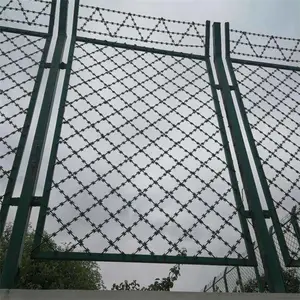 菱形焊接刀片刺网Y型柱 内、外4米高刀刺钢网墙镀锌喷塑
