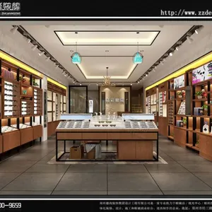 眼镜店装修设计-眼镜柜台设计制作烤漆木纹眼镜柜台