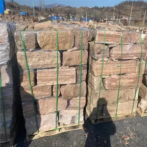 各种工地-天然垒墙石乱石 黄红色石头 浆砌片石排水沟