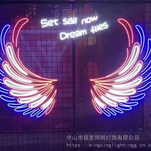 LED天使翅膀造型灯定制酒吧街商场酒店灯光节造型户外美陈灯饰画
