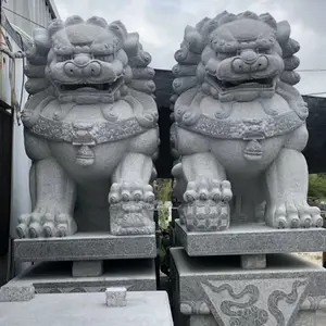 大余麻石石狮子摆放