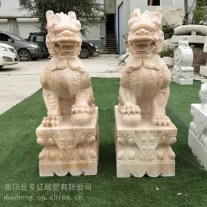 石雕麒麟一对门口定制石头汉白玉大理石麒麟户外酒店别墅门口摆件