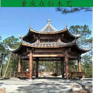 遵义实木现代四角亭 防腐木榫卯结构凉亭 仿古实木亭子施工安装 众仁木艺