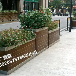 南昌市政街道防腐木不锈钢花箱厂家304不锈钢包边花槽/户外花箱