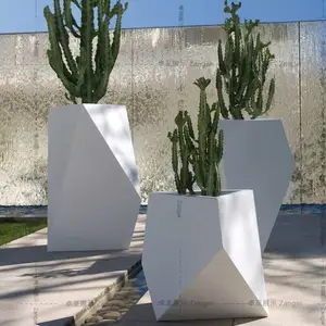 厂家定制园林景观商场简约异性不锈钢花盆 写字楼白色花钵 户外花器花箱花槽