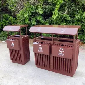 木条垃圾桶不锈钢摇盖镀锌桶身单分类果皮箱学校景区广场街道公园