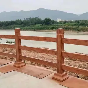 山东厂家水泥栏杆1.5米三横梁河道景观水泥仿木护栏