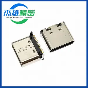 TYPE C电源卧式USB C TYPE 16P母座外露加长款无前脚后两脚插板式