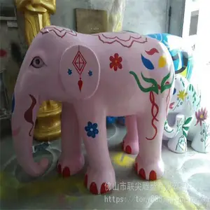 玻璃钢雕塑卡通大象 彩绘卡通动物雕塑 商场美陈游乐场所造景装饰摆件