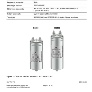 薄膜电容B32362A4257J080 250UF 480V PEC MKP(别名B32362A4257J80)