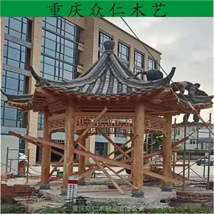 开州户外实木琉璃瓦凉亭 防腐木常规八角亭 众仁木艺