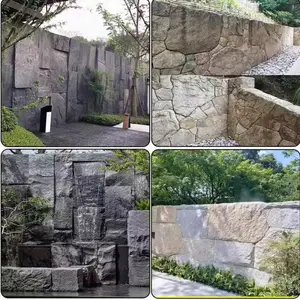 中国黑景观石水景背景墙不规则碎拼地铺假山异形加工定制园林置石