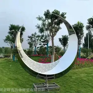 不锈钢雕塑 不锈钢月牙水景雕塑 园林景观雕塑摆件