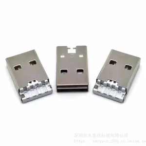 USB 2.0AM 双面插A公 焊线公头 正反两面盲插 镀镍 侧边铆合 白胶