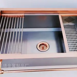 厨房水槽、工厂供应铜盆纯铜材料,纯手工制做厨房铜水槽