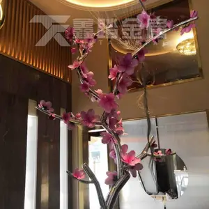 来图定制***酒店大堂景观小品 手工锻造不锈钢桃花树雕塑 仿真不锈钢植物造型摆件