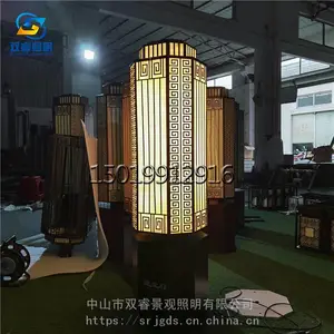 建业府柱头灯示范区门口石柱灯多边形紫铜立柱落地灯园林工程logo特色灯云石透光灯箱