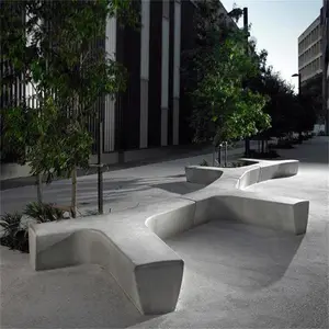 户外Y型仿石景观树池坐凳 白色灰色清水混凝土浇注石水磨石座椅