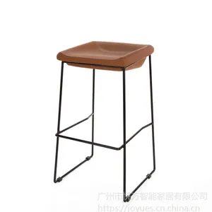 悦方美式铁艺 皮革软垫酒吧吧凳 家具奶茶店咖啡厅复古高脚椅