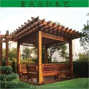 广安户外防腐木弧形廊架 家用樟子松花架 樟子松地板平台施工安装 众仁木艺